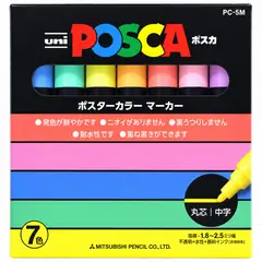 UNI POSCA - Marcadores Posca PC-5M Set Pastel 7 Colores Punta 1.8-2.5mm
