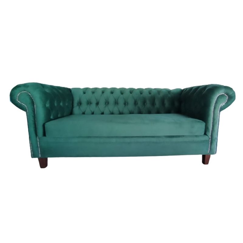 MUEBLERIA LATINA - SOFA FELPA 3 CUERPOS CHESTERFIELD CAPITONE BRABANTE VERDE