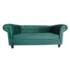 MUEBLERIA LATINA - SOFA FELPA 3 CUERPOS CHESTERFIELD CAPITONE BRABANTE VERDE.