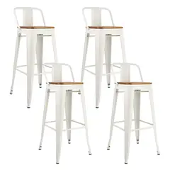 NOVAHUS - PACK 4 PISO TABURETE TOLIX ASIENTO DE MADERA - BLANCO