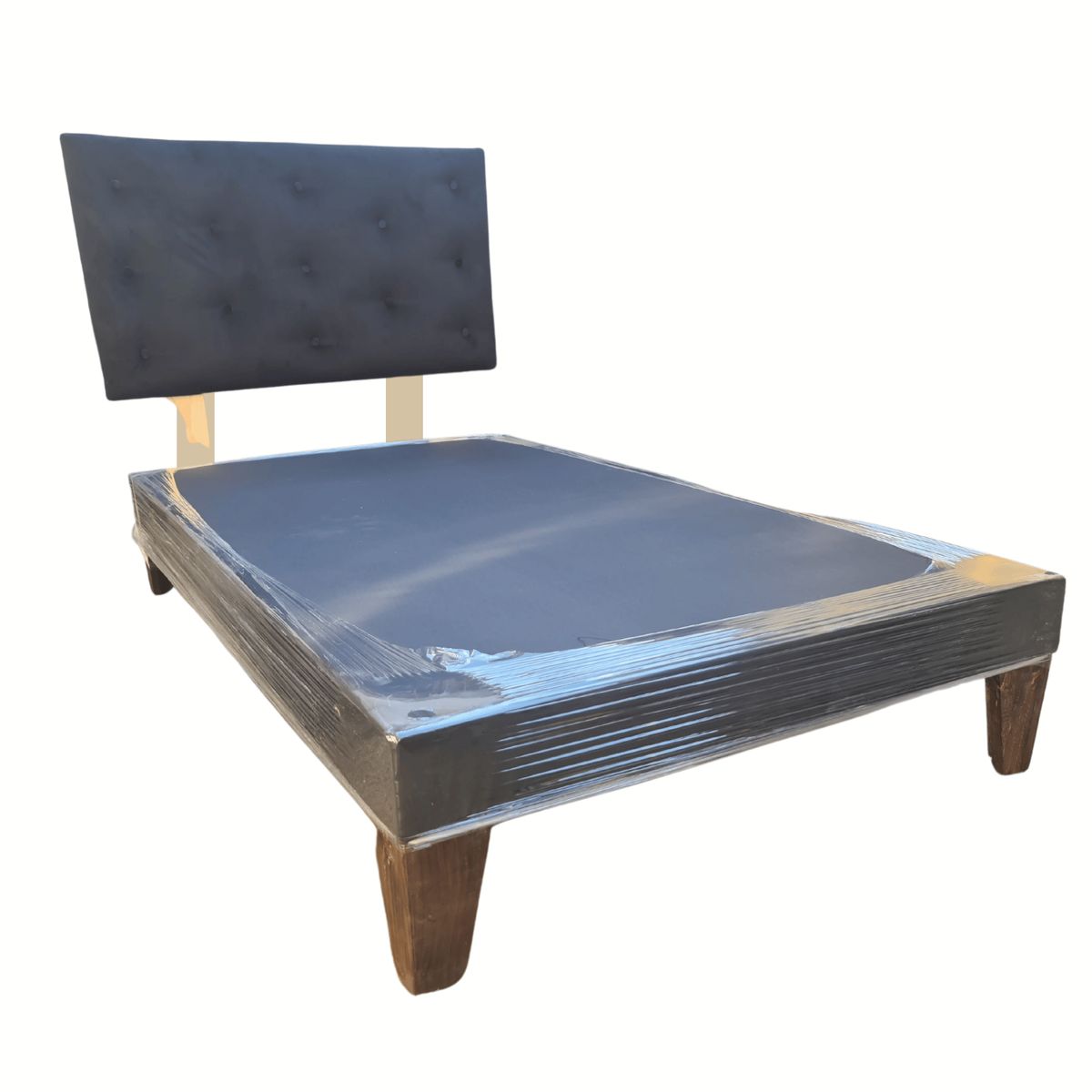 GENERICO - Base Europea 1.5P  Respaldo Negro Felpa Muebles Rimar