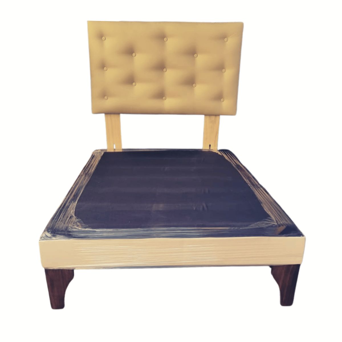 GENERICO - Base Europea 1.5P  Respaldo Beige Eco Cuero Muebles Rimar