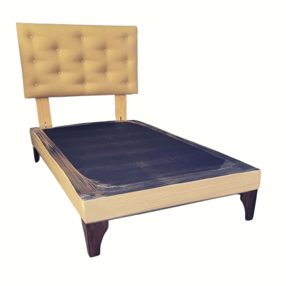 GENERICO - Base Europea 1.5P  Respaldo Beige Eco Cuero Muebles Rimar