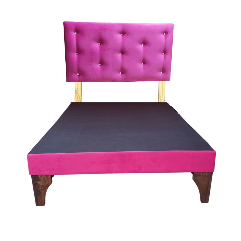 GENERICO - Base Europea 1.5P  Respaldo Fucsia Felpa Botón Diamante