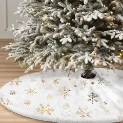 BOHEMIK - Faldón Arbol Navidad Pelo corto copos de lentejuelas doradas 115cm