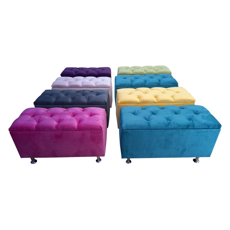MUEBLES DE MADERA - Banqueta baúl felpa  lino