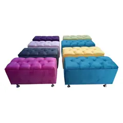 MUEBLES DE MADERA - Banqueta baúl felpa lino