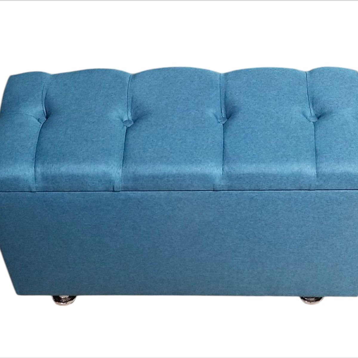 GENERICO - Banqueta baúl lino azul con almacenamiento patas metalicas.