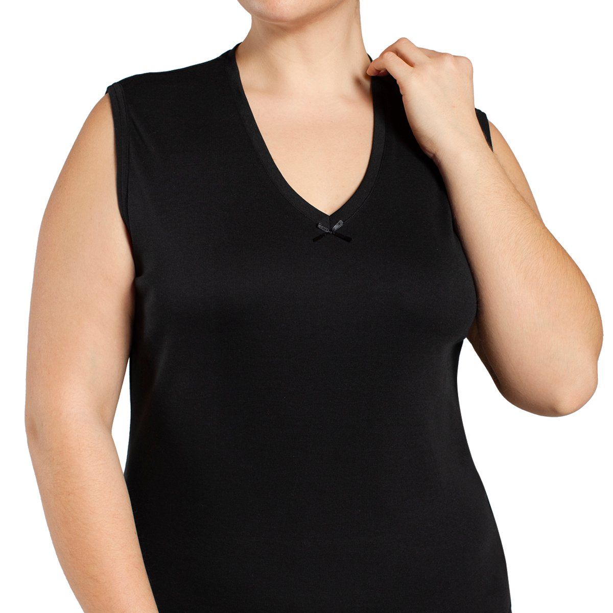 TAIS - Camiseta Cuello V Sin Manga Negro Tais