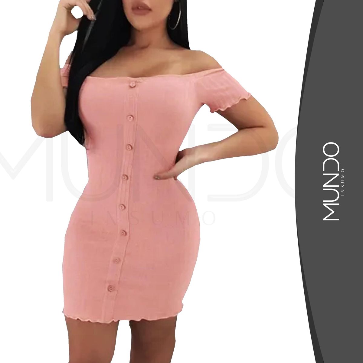 MUNDO INSUMO - Vestido De Mujer Manga Corta Hombro Descubierto colores…