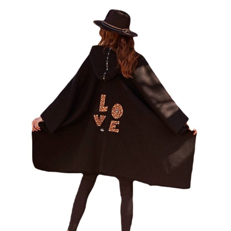 SANTA PECADORA - Poncho Santa Pecadora gorro lana y alpaca LoVe negro