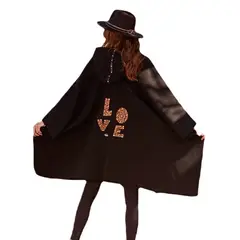SANTA PECADORA - Poncho gorro lana y alpaca LoVe negro