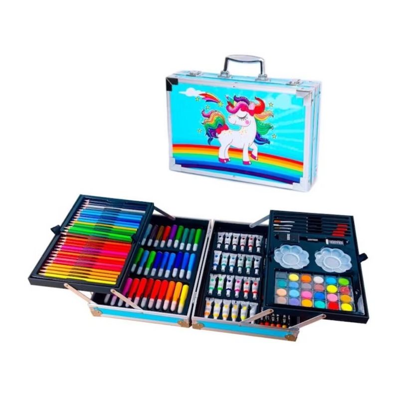 GENERICO - KIT DIBUJO ARTISTICO MALETA UNICORNIO CELESTE