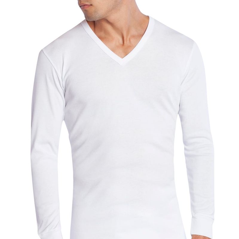 TAIS - Camiseta Cuello V Manga Larga Blanco Tais