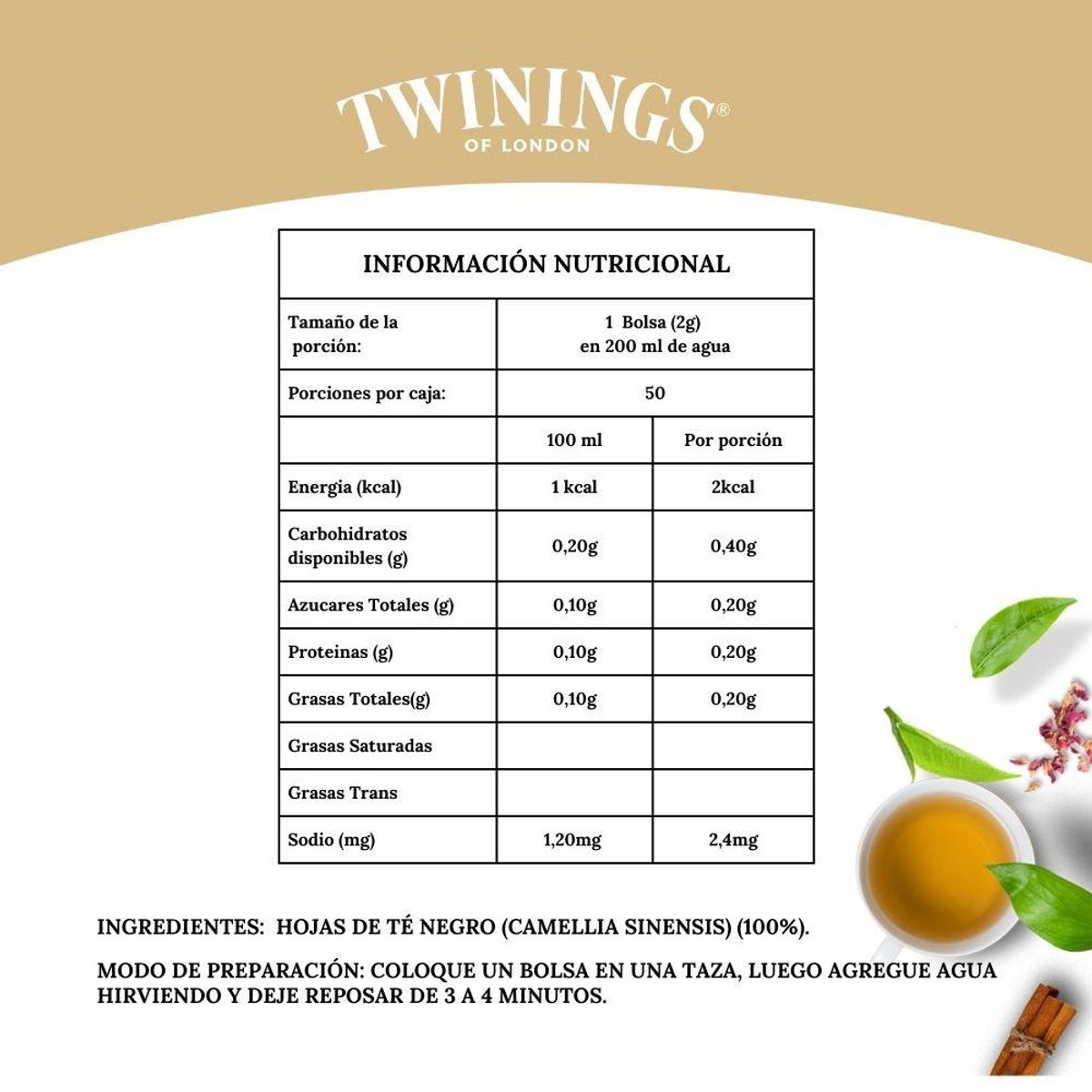 TWININGS - Twinings Té English Breakfast (Etiqueta Roja) x50 Bolsitas