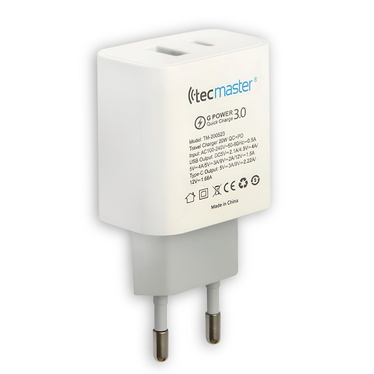 TECMASTER - Cargador USB-C Power Delivery 20W + USB Quick Charge 3.0 20W