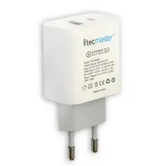 TECMASTER - Cargador USB-C Power Delivery 20W + USB Quick Charge 3.0 20W - Blanco