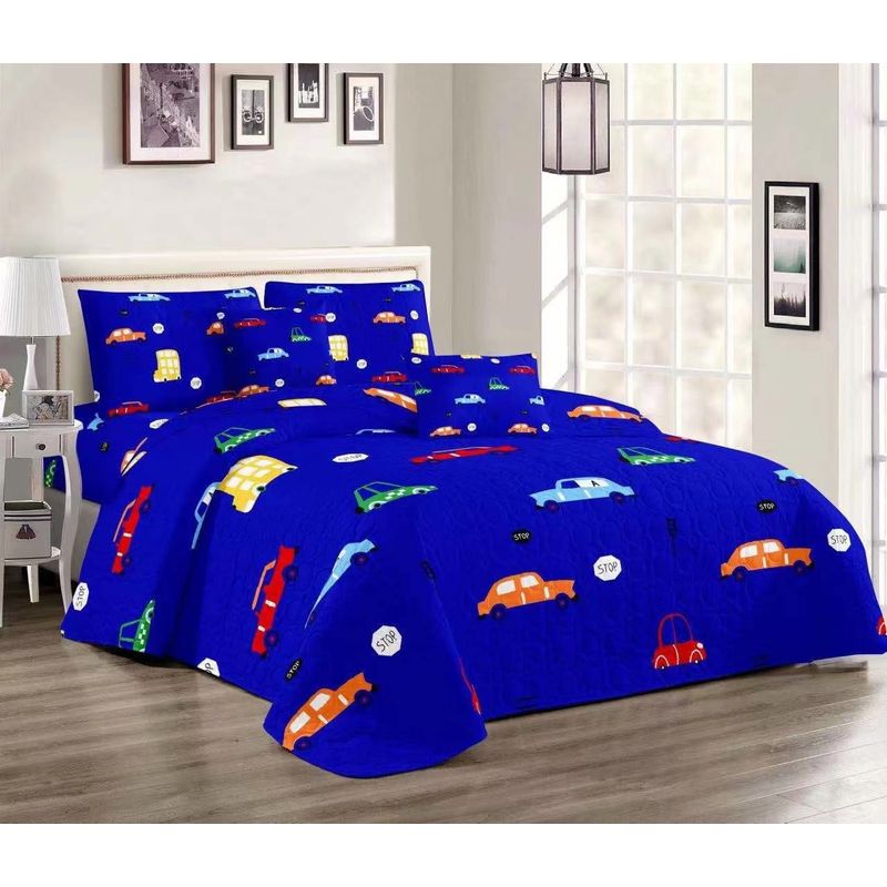 GENERICO - Cobertor Quilts de Verano 1,5 plaza - Azul Autos - Mod 2