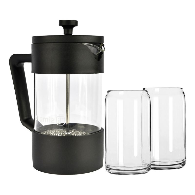 SIMPLIT - Pack Cafetera Francesa 600ml + Set 2 Vasos 550ml Simplit