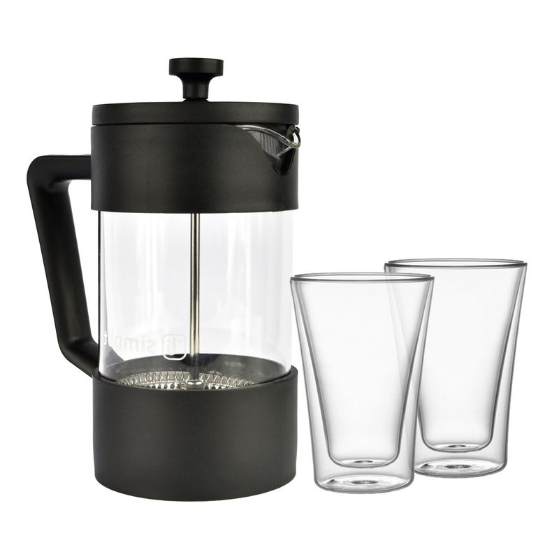 SIMPLIT - Pack Cafetera Francesa 600ml + Set 2 Vasos 400 ml Simplit