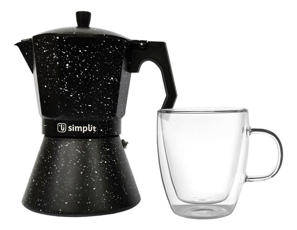 Pack Cafetera Italiana 4 Tazas + Taza Doble Pared 350 ml