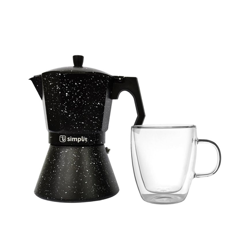 SIMPLIT - Pack Cafetera Italiana 4 Tazas + Taza Doble Pared 350 ml