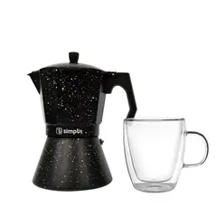 SIMPLIT - Pack Cafetera Italiana 4 Tazas + Taza Doble Pared 350 ml