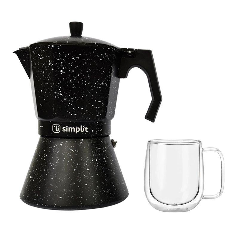 SIMPLIT - Pack Cafetera Italiana 12 tazas + Taza Doble Pared 300 ml