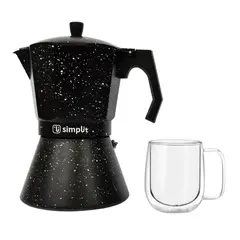 SIMPLIT - Pack Cafetera Italiana 12 tazas + Taza Doble Pared 300 ml