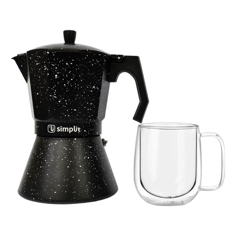 SIMPLIT - Pack Cafetera Italiana 4 Tazas + Taza Doble Pared Simplit