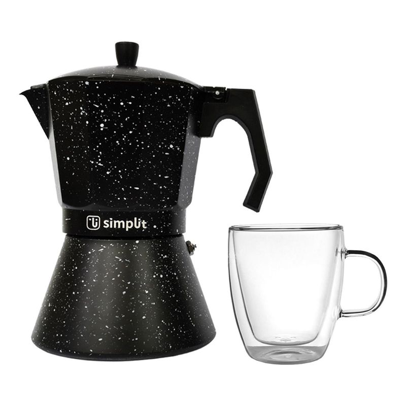 SIMPLIT - Pack Cafetera Italiana 12 Tazas + Taza Doble Pared 350 ml