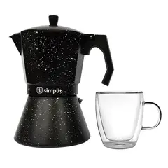 SIMPLIT - Pack Cafetera Italiana 12 Tazas + Taza Doble Pared 350 ml