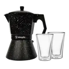 SIMPLIT - Pack Cafetera Italiana 12 Tazas + Set 2 Vasos Doble Pared