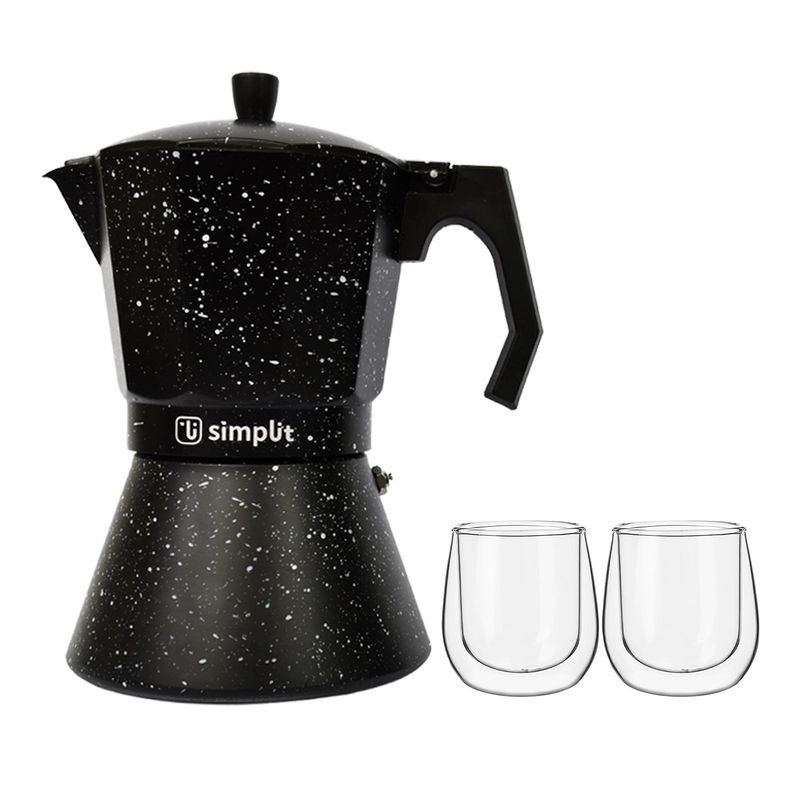 SIMPLIT - Pack Cafetera Italiana 12 Tazas + Set 2 Tazas Expreso 80 ml