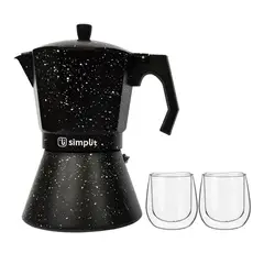 SIMPLIT - Pack Cafetera Italiana 12 Tazas + Set 2 Tazas Expreso 80 ml