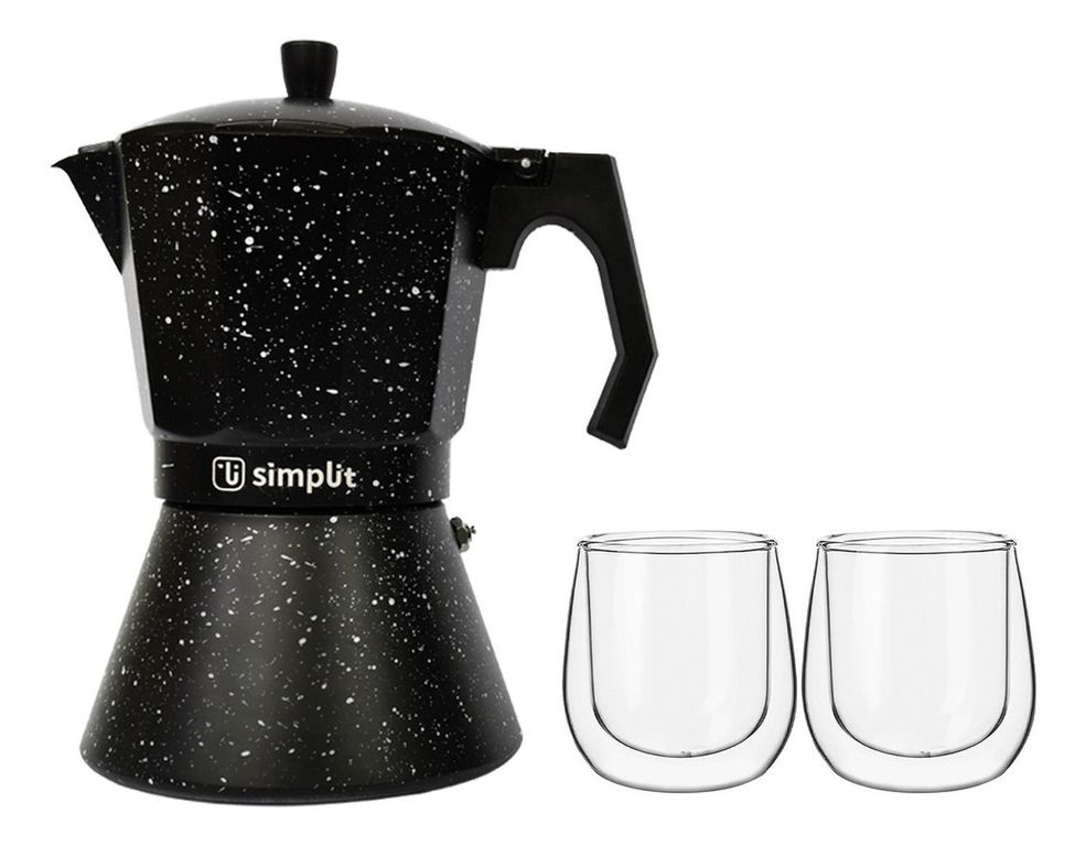 Pack Cafetera Italiana 4 Tazas + Set 2 Tazas Expreso 80 ml