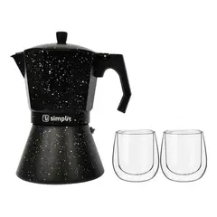 SIMPLIT - Pack Cafetera Italiana 4 Tazas + Set 2 Tazas Expreso 80 ml