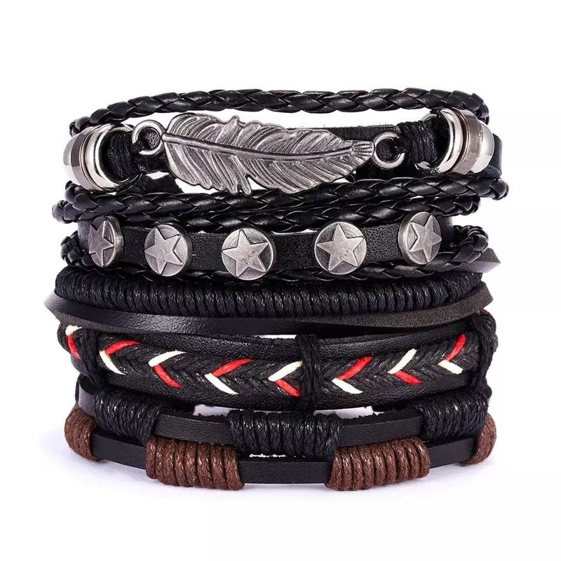 GENERICO - Pulsera Trenzada estilo Hoja múltiples Eco Cuero