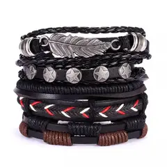 GENERICO - Pulsera Trenzada estilo Hoja múltiples Eco Cuero