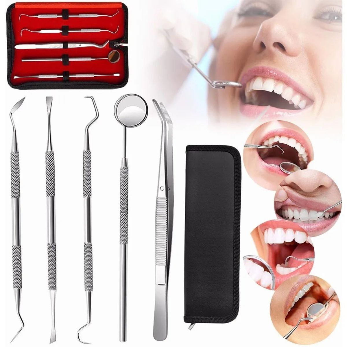 KUANGYE - Set De 5 Herramienta De Limpieza Dientes Acero Inoxidable
