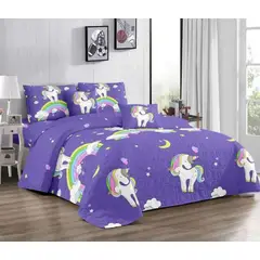 GENERICO - Cobertores de Verano Quilt Plaza y media Unicornio Morado