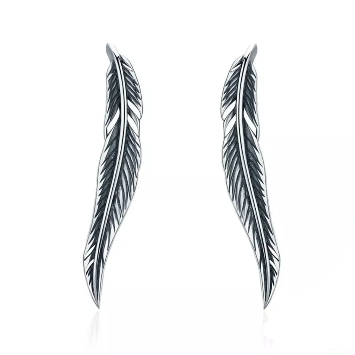 GENERICO - Aros pluma trepador plata 925 joya mujer