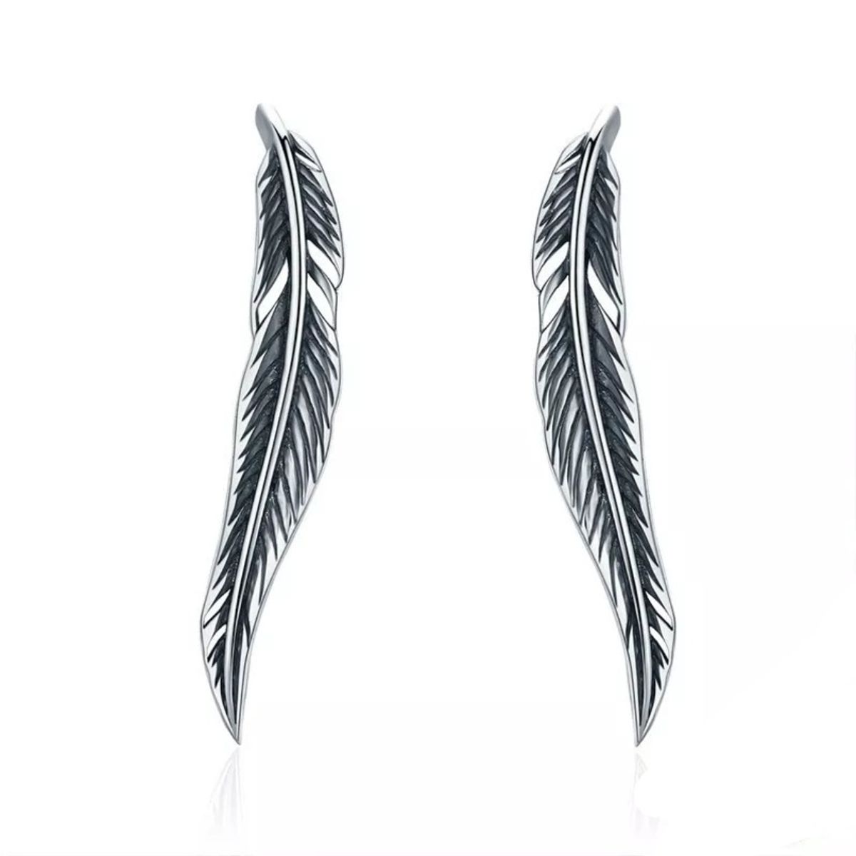 GENERICO - Aros pluma trepador plata 925 joya mujer