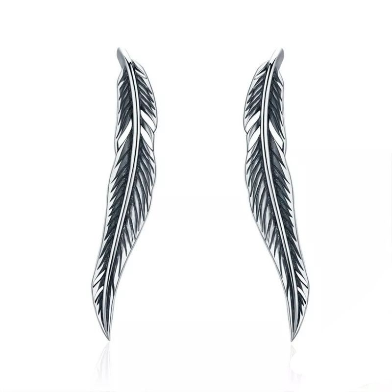 GENERICO - Aros pluma trepador plata 925 joya mujer