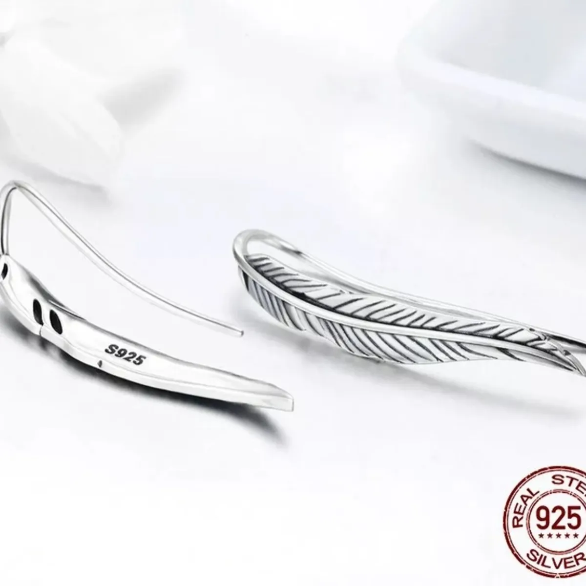 GENERICO - Aros pluma trepador plata 925 joya mujer