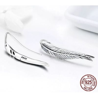 Imagen 2 del producto Aros pluma trepador plata 925 joya mujer