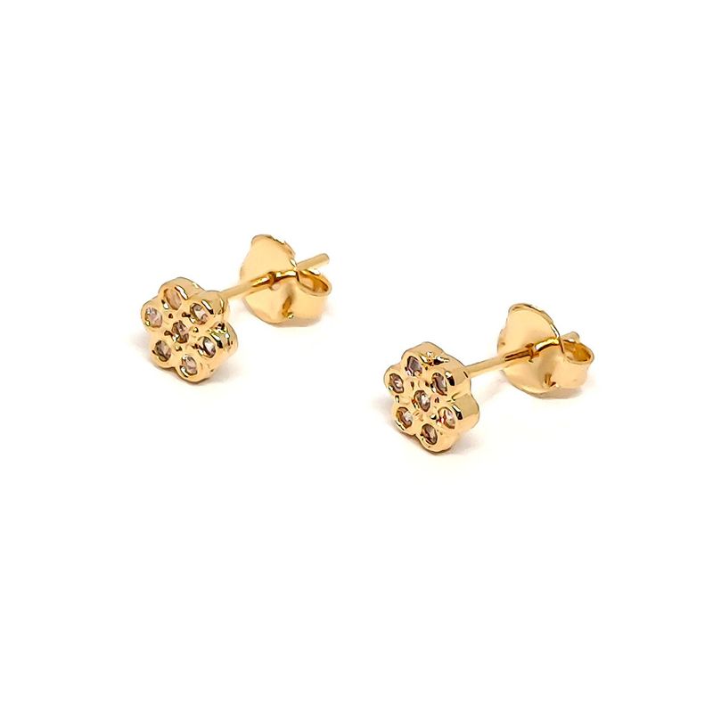 ANDREA COGGIOLA JOYAS - Aros Flor Circón 5mm Enchapado Oro 18K