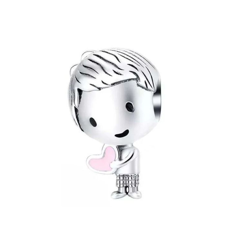 SILVER HEART - Charm Niño y Corazón en Plata Fina 925 SILVER HEART