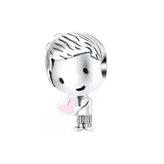 SILVER HEART - Charm Niño y Corazón en Plata Fina 925