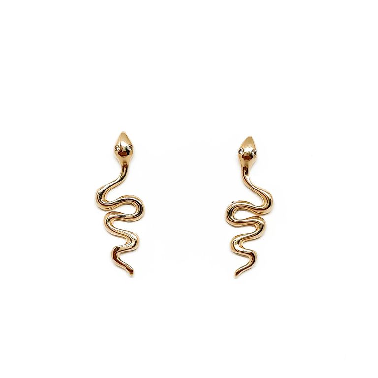 Aros Trepadores Serpiente Circon Enchapado Oro 18K Dorado TALLA UNICA